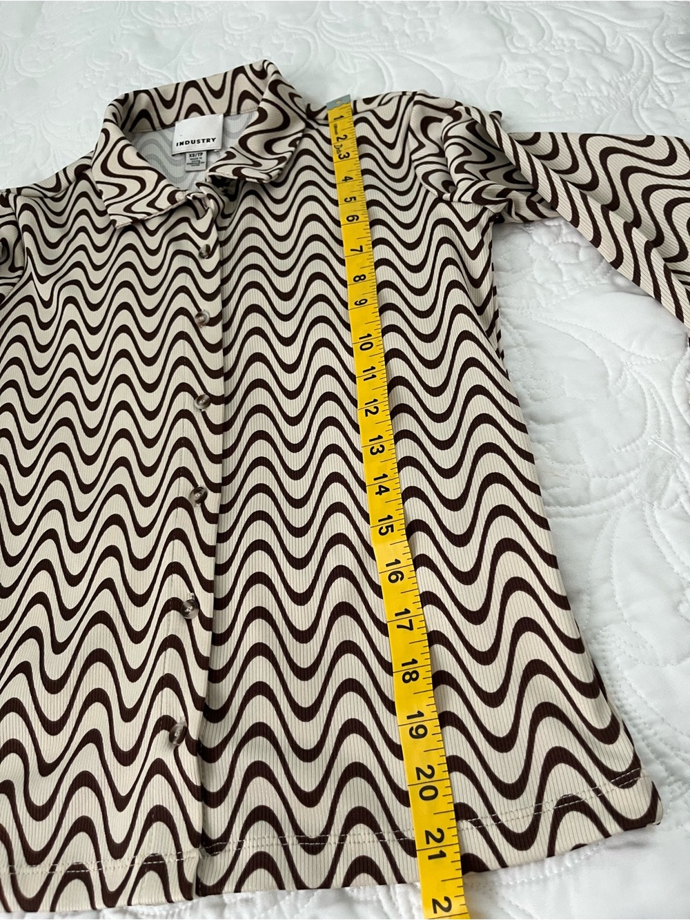 Industry Republic Cream & Brown Wave-Print Long Sleeve Top Size XS - Picture 8 of 12